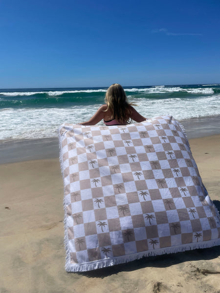Check The Palms Sand Free Reversible Waffle Towel With Pocket